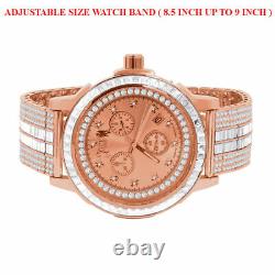 18K Rose Gold Finish Genuine Diamond Solid Steel Bezel Custom Band Men's Watch