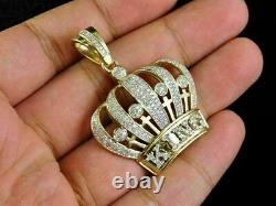 1Ct Round Cut VVS1/D Diamond Crown Charm Pendant In 14K Yellow Gold Finish