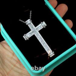 2.50Ct Baguette & Round Simulated Diamond Cross Pendant 14K White Gold Plated