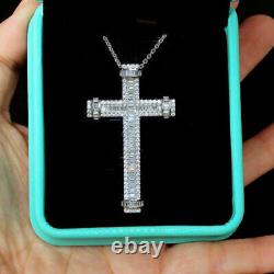 2.50Ct Baguette & Round Simulated Diamond Cross Pendant 14K White Gold Plated