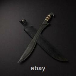 23 Custom HandForged Stainless Steel Powder Coated Falcata Sword with Stag Handle
