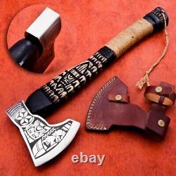 24Custom Hand Crafted Stainless Steel Viking Axe with Handcrafted Wood Handle
