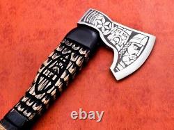 24Custom Hand Crafted Stainless Steel Viking Axe with Handcrafted Wood Handle