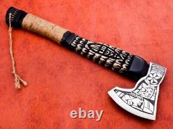 24Custom Hand Crafted Stainless Steel Viking Axe with Handcrafted Wood Handle