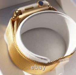 24K Gold 42MM Apple Watch Stainless Steel Gold Plated Gold Milanese Loop CUSTOM