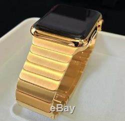 24K Gold Plated 42MM Apple Watch Series 2 Gold Link Band Custom Rare