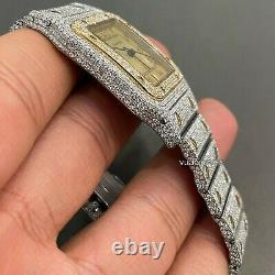 25Ct Santos Moissanite Studded Watch 41MM Dial Wrist Watch Stainless Steel