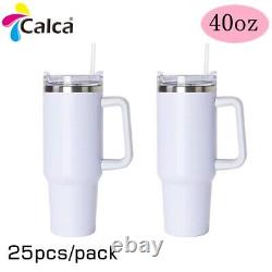 25pcs 40OZ Sublimation Blank Car Cup Stainless Steel Tumbler with Handle & Straw
