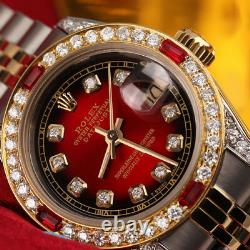 26mm Rolex Diamond Datejust Red Vignette 18k Yellow Gold & Ss Watch