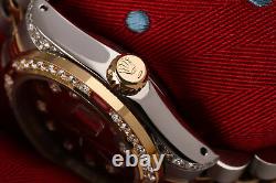 26mm Rolex Diamond Datejust Red Vignette 18k Yellow Gold & Ss Watch