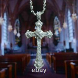 2Ct Baguette Lab-Created Diamond Cross Pendant 14k White Gold Finish With Chain