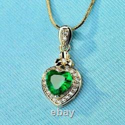 2Ct Heart Cut Green Emerald Simulated Pendant 14K Yellow Gold Finish With Chain