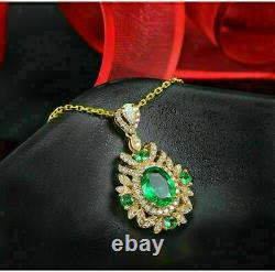 2Ct Oval Cut Emerald Simulated Diamond Halo 14K Yellow Gold Finish With Chain