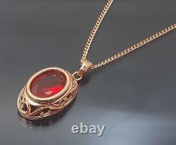 2Ct Red Garnet Oval Cut Simulated Diamond Pendant14K Rose Gold Finish With Chain