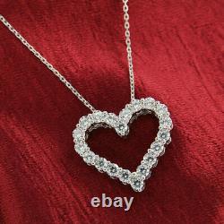 3.0Ct Round Cut Lab Created Diamond Heart Pendant 14K White Gold Over Free Chain