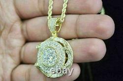 3.20 Ct Round Cut VVS1 Diamond Medallion Pendant Pave Charm 14K Yellow Gold Over