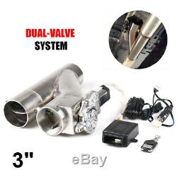 3 76mm Electric Exhaust Dual Valve Cutout Downpipe Y Pipe + Wireless Remote