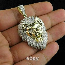 3 Ct Round Cut Simulated Men's Lion Pendant 14k Yellow Gold Finish With Chain