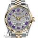 36mm Purple Rolex Datejust Pave Diamond Dial Stainless Steel & 18k Gold