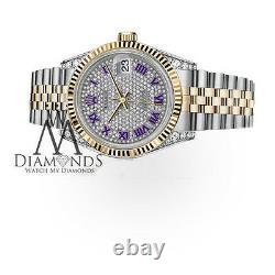 36mm Purple Rolex Datejust Pave Diamond Dial Stainless Steel & 18k Gold