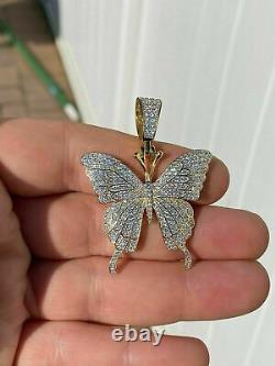 3Ct Round Cut Simulated Butterfly Pendant 14k Yellow Gold Finish With Chain