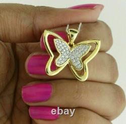 3Ct Round Cut Simulated DButterfly Pendant 14k Yellow Gold Finish With Chain