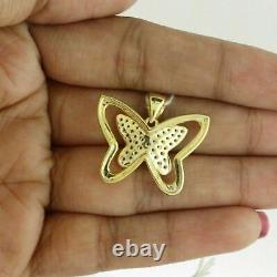 3Ct Round Cut Simulated DButterfly Pendant 14k Yellow Gold Finish With Chain