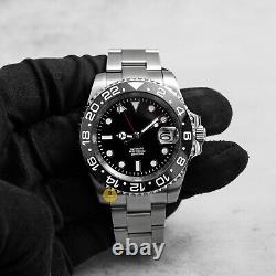 40mm Black GMT Custom Sub Style Mod Watch NO LOGO with NH34 Automatic Movement