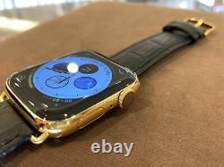 45mm Apple Watch Series 9 Custom 24K Gold Plated Stainless Steel Black Leather