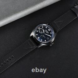 46.5mm Parnis Stainless Steel Black Case Leather Strap Wrist Watches for Men