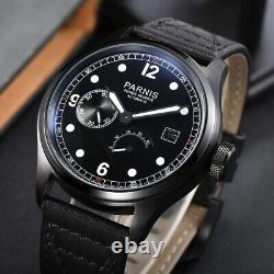 46.5mm Parnis Stainless Steel Black Case Leather Strap Wrist Watches for Men