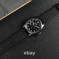 46.5mm Parnis Stainless Steel Black Case Leather Strap Wrist Watches for Men