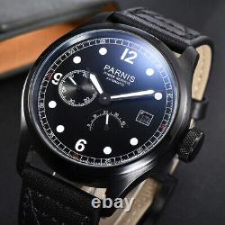 46.5mm Parnis Stainless Steel Black Case Leather Strap Wrist Watches for Men