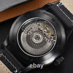 46.5mm Parnis Stainless Steel Black Case Leather Strap Wrist Watches for Men