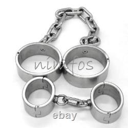 4CM Heavy Duty 100% Stainless Steel Hand Cuffs Ankle Binding