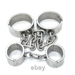 4CM Heavy Duty 100% Stainless Steel Hand Cuffs Ankle Binding