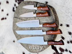 5 Piece Custom Handmade Stainless Steel Kitchen Knives Set Chef Set rosewood set