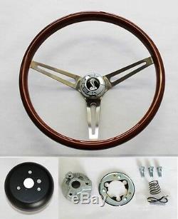 70-77 Mustang Torino Maverick 15 Wood Steering Wheel High Gloss Grip Cobra Cap