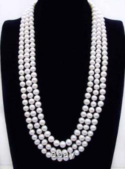9-10mm Round Natural White Pearl Necklace for Women Jewelry Long Necklace 80'