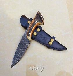 Ab Cutlery Custom Handmade Stainless Steel Hunting Knife Handle By Stag Crown