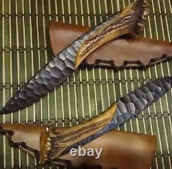 Ab Cutlery Custom Handmade Stainless Steel Hunting Knife Handle By Stag Crown