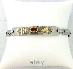 Artisan Made Stainless Steel 18k Gold Citrine ID Bracelet