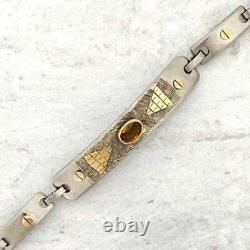 Artisan Made Stainless Steel 18k Gold Citrine ID Bracelet