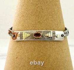 Artisan Made Stainless Steel 18k Gold Citrine ID Bracelet