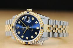 Authentic Mens Rolex Datejust Quickset 2-tone Blue Diamond Sapphire Watch