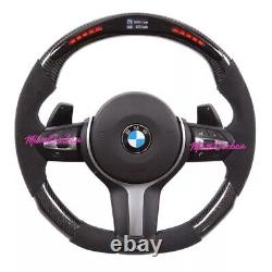 BMW 1 Series Carbon Fiber LED Steering Wheel Flat Bottom Racing Custom leather