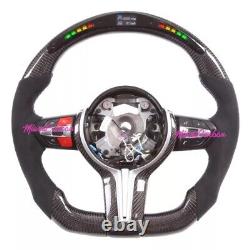 BMW X6 Carbon Fiber LED Steering Wheel Flat Bottom Racing Custom leather