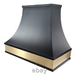 Blackish Stainless Steel Custom Range Vent Hood kitchen Canopy with Matt brass