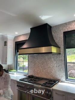 Blackish Stainless Steel Custom Range Vent Hood kitchen Canopy with Matt brass