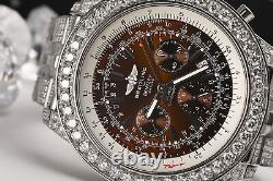 Breitling for Bentley Motors A25362 Bronze Dial SS Iced Out Diamond 48mm Watch